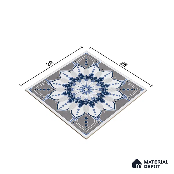 Moroccan Wall & Floor Tile TL 07421 Glito Blue 2 ft x 2 ft Glossy Finish Vitrified Tile - 9 mm | Suitable For living Room, Bedroom, Bathroom | Please Expect a Slight Variation of Pattern (Sample)