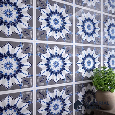 Moroccan Wall & Floor Tile TL 07421 Glito Blue 2 ft x 2 ft Glossy Finish Vitrified Tile - 9 mm | Suitable For living Room, Bedroom, Bathroom | Please Expect a Slight Variation of Pattern (Sample)