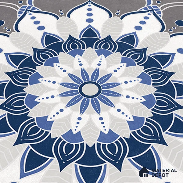 Moroccan Wall & Floor Tile TL 07421 Glito Blue 2 ft x 2 ft Glossy Finish Vitrified Tile - 9 mm | Suitable For living Room, Bedroom, Bathroom | Please Expect a Slight Variation of Pattern (Sample)