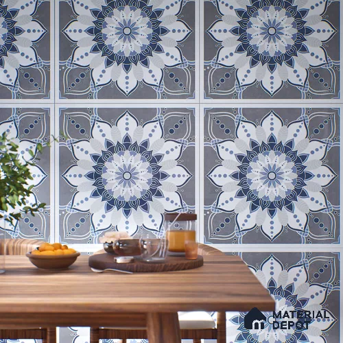 Moroccan Wall & Floor Tile TL 07421 Glito Blue 2 ft x 2 ft Glossy Finish Vitrified Tile - 9 mm | Suitable For Kitchen, Accent/Feature Wall, Dining Area | Please Expect a Slight Variation of Pattern | Random Designs