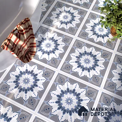 Moroccan Wall & Floor Tile TL 07421 Glito Blue 2 ft x 2 ft Glossy Finish Vitrified Tile - 9 mm | Suitable For living Room, Bedroom, Bathroom | Please Expect a Slight Variation of Pattern (Sample)