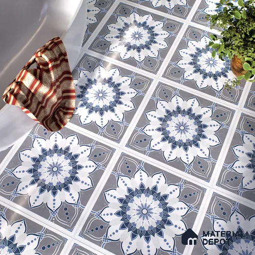 Moroccan Wall & Floor Tile TL 07421 Glito Blue 2 ft x 2 ft Glossy Finish Vitrified Tile - 9 mm | Suitable For Kitchen, Accent/Feature Wall, Dining Area | Please Expect a Slight Variation of Pattern | Random Designs