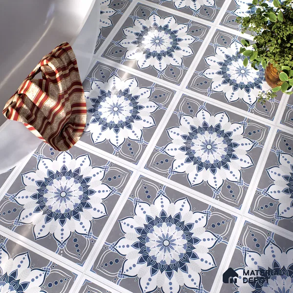 Moroccan Wall & Floor Tile TL 07421 Glito Blue 2 ft x 2 ft Glossy Finish Vitrified Tile - 9 mm | Suitable For living Room, Bedroom, Bathroom | Please Expect a Slight Variation of Pattern (Sample)