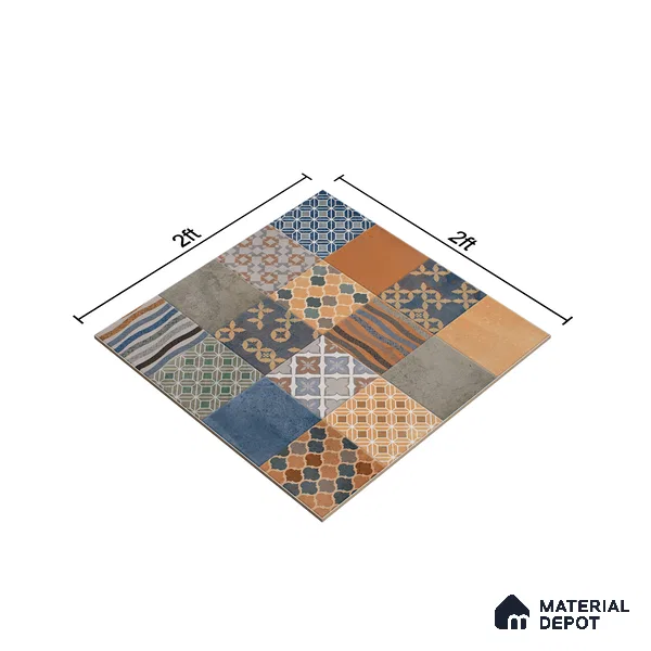 Moroccan Wall & Floor Tile TL 07426 Ethnic 2 ft x 2 ft Matte Finish Vitrified Tile - 9 mm | Suitable For living Room, Bedroom, Bathroom | Please Expect a Slight Variation of Pattern (Sample)