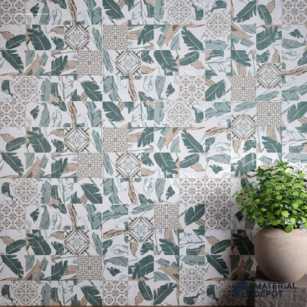 Moroccan Wall & Floor Tile TL 07424 Dali Olive 2 ft x 2 ft Matte Finish Vitrified Tile - 9 mm | Suitable For living Room, Bedroom, Bathroom | Please Expect a Slight Variation of Pattern (Sample)