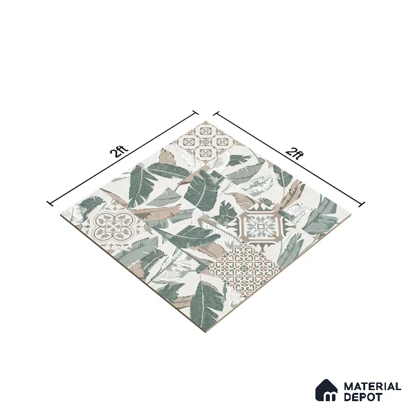 Moroccan Wall & Floor Tile TL 07424 Dali Olive 2 ft x 2 ft Matte Finish Vitrified Tile - 9 mm | Suitable For living Room, Bedroom, Bathroom | Please Expect a Slight Variation of Pattern (Sample)