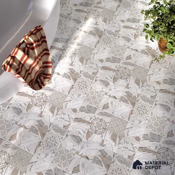 Moroccan Wall & Floor Tile TL 07423 Dali Bianco 2 ft x 2 ft Matte Finish Vitrified Tile - 9 mm | Suitable For living Room, Bedroom, Bathroom | Please Expect a Slight Variation of Pattern (Sample)