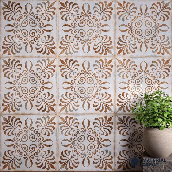 Moroccan Wall & Floor Tile TL 07420 Gemer Brown 2 ft x 2 ft Glossy Finish Vitrified Tile - 9 mm | Suitable For living Room, Bedroom, Bathroom | Please Expect a Slight Variation of Pattern