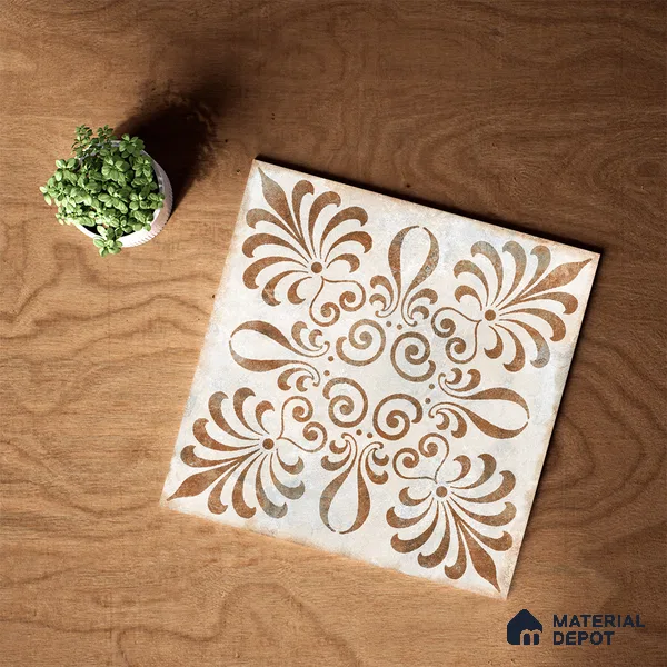 Moroccan Wall & Floor Tile TL 07420 Gemer Brown 2 ft x 2 ft Glossy Finish Vitrified Tile - 9 mm | Suitable For living Room, Bedroom, Bathroom | Please Expect a Slight Variation of Pattern