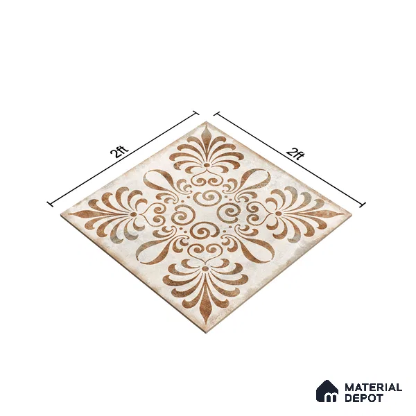 Moroccan Wall & Floor Tile TL 07420 Gemer Brown 2 ft x 2 ft Glossy Finish Vitrified Tile - 9 mm | Suitable For living Room, Bedroom, Bathroom | Please Expect a Slight Variation of Pattern