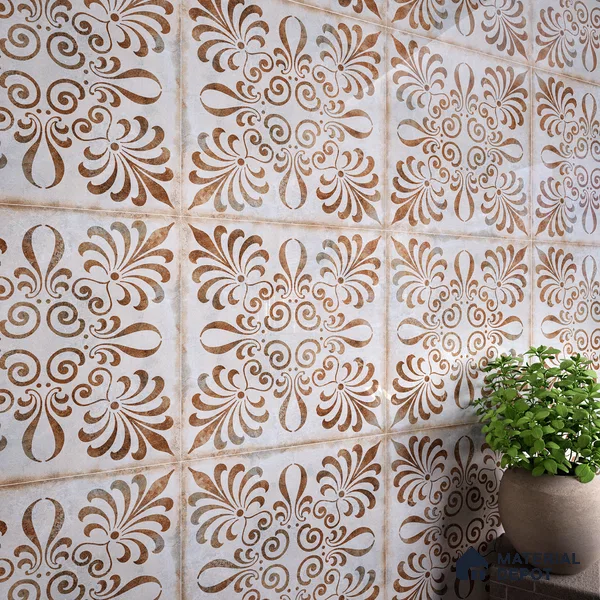 Moroccan Wall & Floor Tile TL 07420 Gemer Brown 2 ft x 2 ft Glossy Finish Vitrified Tile - 9 mm | Suitable For living Room, Bedroom, Bathroom | Please Expect a Slight Variation of Pattern