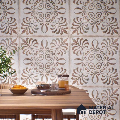 Moroccan Wall & Floor Tile TL 07420 Gemer Brown 2 ft x 2 ft Glossy Finish Vitrified Tile - 9 mm | Suitable For living Room, Bedroom, Bathroom | Please Expect a Slight Variation of Pattern