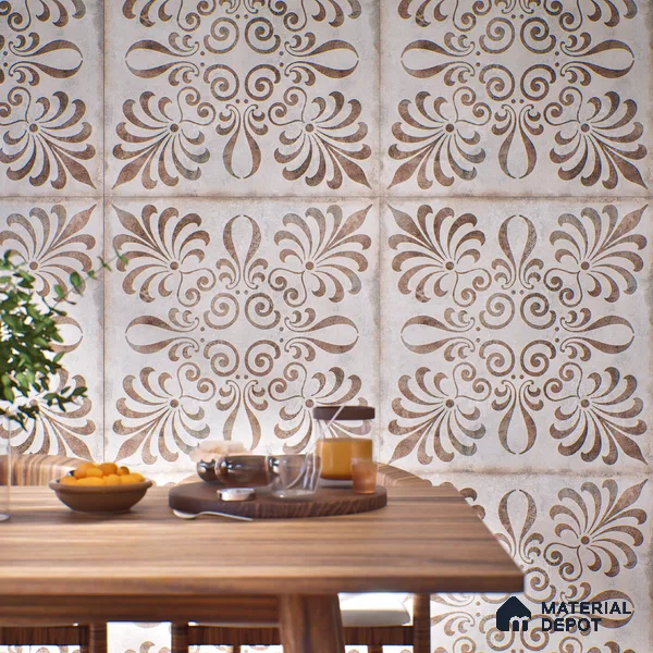 Moroccan Wall & Floor Tile TL 07420 Gemer Brown 2 ft x 2 ft Glossy Finish Vitrified Tile - 9 mm | Suitable For living Room, Bedroom, Bathroom | Please Expect a Slight Variation of Pattern
