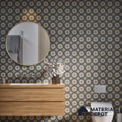 Moroccan Wall & Floor Tile TL 07259 Trend Black Decor 5002 200 mm x 200 mm Matte Finish Vitrified Tile - 8 mm | 4 Random Design | Suitable For Kitchen, Bathroom, Balcony | Please Expect a Slight Variation of Pattern