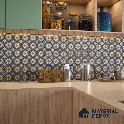 Moroccan Wall & Floor Tile TL 07259 Trend Black Decor 5002 200 mm x 200 mm Matte Finish Vitrified Tile - 8 mm | 4 Random Design | Suitable For Kitchen, Bathroom, Balcony | Please Expect a Slight Variation of Pattern