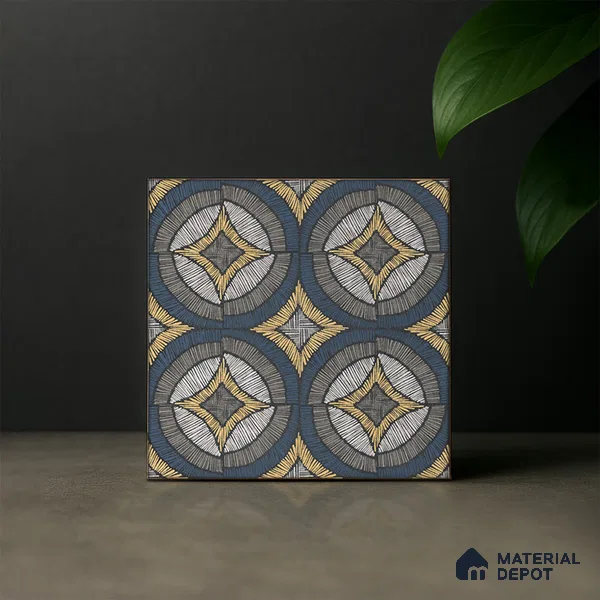 Moroccan Wall & Floor Tile TL 07259 Trend Black Decor 5002 200 mm x 200 mm Matte Finish Vitrified Tile - 8 mm | 4 Random Design | Suitable For Kitchen, Bathroom, Balcony | Please Expect a Slight Variation of Pattern