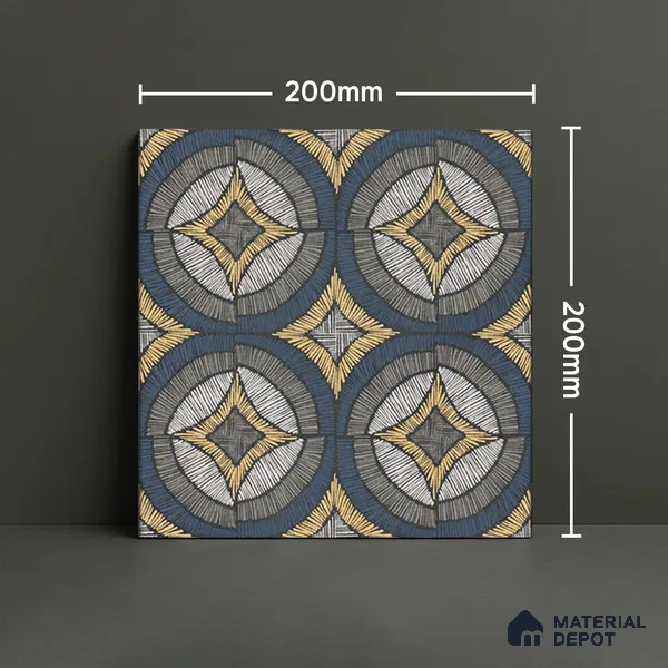 Moroccan Wall & Floor Tile TL 07259 Trend Black Decor 5002 200 mm x 200 mm Matte Finish Vitrified Tile - 8 mm | 4 Random Design | Suitable For Kitchen, Bathroom, Balcony | Please Expect a Slight Variation of Pattern