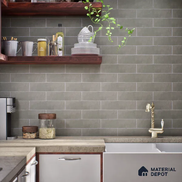 Subway Wall Tile TL 07369 B Trend Moon Grey 300 mm x 75 mm Matte Finish Vitrified Tile - 8.5 mm | 4 Random Design | Suitable For Bathroom, Kitchen Backsplash
