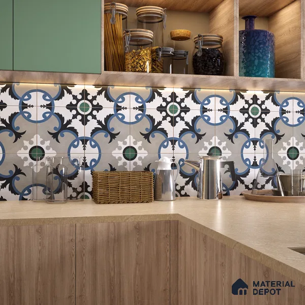 Moroccan Wall & Floor Tile TL 07276 Trend Sand Decor 5015 200 mm x 200 mm Matte Finish Vitrified Tile - 8 mm | 4 Random Design | Suitable For Kitchen, Bathroom, Balcony | Please Expect a Slight Variation of Pattern