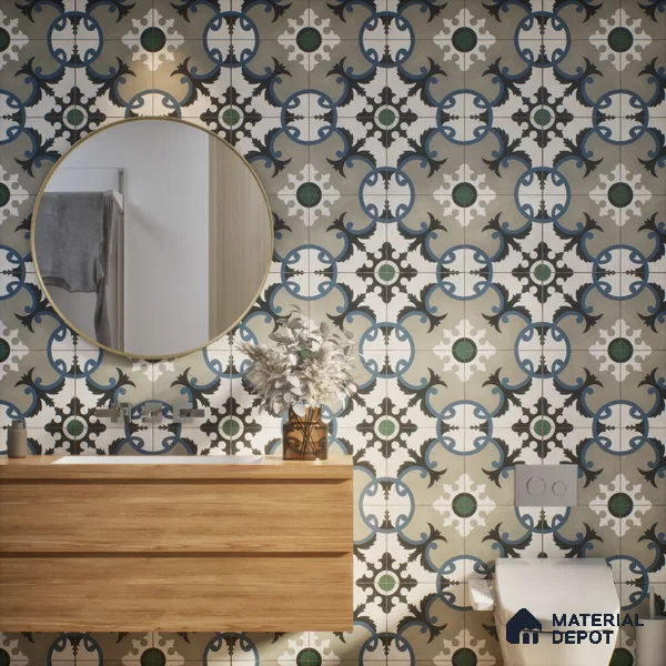 Moroccan Wall & Floor Tile TL 07276 Trend Sand Decor 5015 200 mm x 200 mm Matte Finish Vitrified Tile - 8 mm | 4 Random Design | Suitable For Kitchen, Bathroom, Balcony | Please Expect a Slight Variation of Pattern