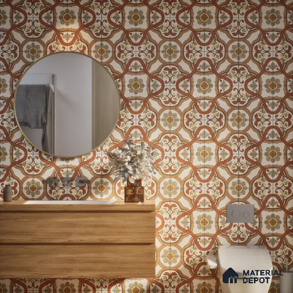 Moroccan Wall & Floor Tile TL 07282 Trend Terra Decor 5020 200 mm x 200 mm Matte Finish Vitrified Tile - 8 mm | 4 Random Design | Suitable For living Room, Bedroom, Kitchen | Please Expect a Slight Variation of Pattern