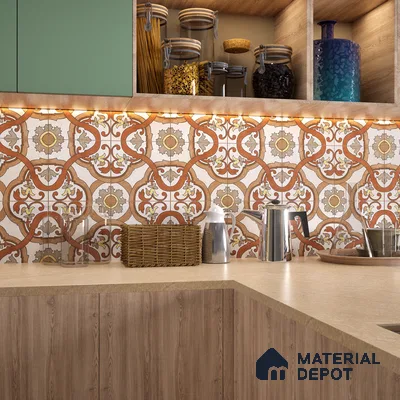 Moroccan Wall & Floor Tile TL 07282 Trend Terra Decor 5020 200 mm x 200 mm Matte Finish Vitrified Tile - 8 mm | 4 Random Design | Suitable For living Room, Bedroom, Kitchen | Please Expect a Slight Variation of Pattern