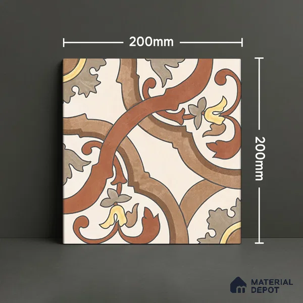 Moroccan Wall & Floor Tile TL 07282 Trend Terra Decor 5020 200 mm x 200 mm Matte Finish Vitrified Tile - 8 mm | 4 Random Design | Suitable For living Room, Bedroom, Kitchen | Please Expect a Slight Variation of Pattern