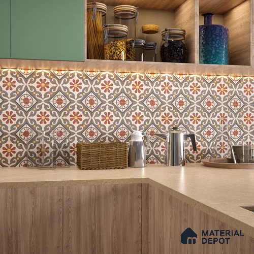 Moroccan Wall & Floor Tile TL 07269 Trend Harvest Decor 5007 200 mm x 200 mm Matte Finish Vitrified Tile - 8 mm | 4 Random Design | Suitable For living Room, Bedroom, Kitchen | Please Expect a Slight Variation of Pattern