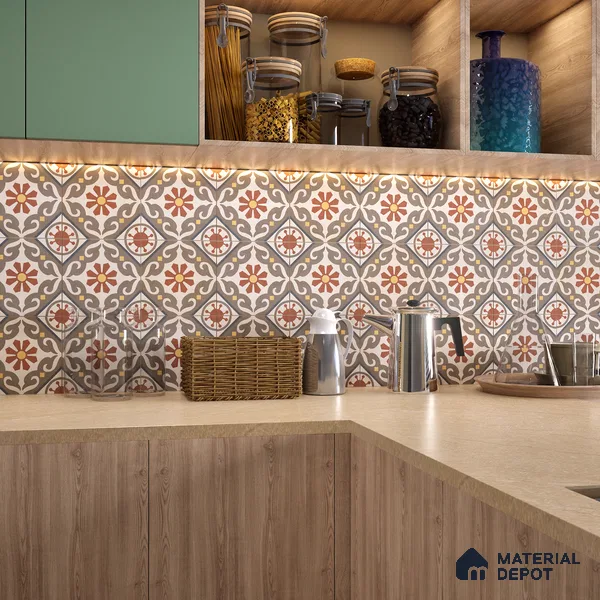 Moroccan Wall & Floor Tile TL 07269 Trend Harvest Decor 5007 200 mm x 200 mm Matte Finish Vitrified Tile - 8 mm | 4 Random Design | Suitable For living Room, Bedroom, Kitchen | Please Expect a Slight Variation of Pattern