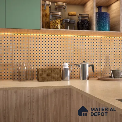 Moroccan Wall & Floor Tile TL 07265 Trend Gold Decor 6002 200 mm x 200 mm Matte Finish Vitrified Tile - 8 mm | 4 Random Design | Suitable For living Room, Bedroom, Kitchen | Please Expect a Slight Variation of Pattern