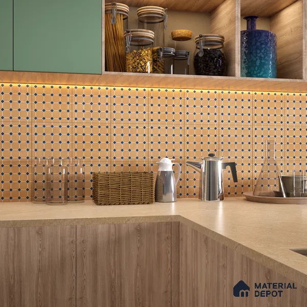 Moroccan Wall & Floor Tile TL 07265 Trend Gold Decor 6002 200 mm x 200 mm Matte Finish Vitrified Tile - 8 mm | 4 Random Design | Suitable For living Room, Bedroom, Kitchen | Please Expect a Slight Variation of Pattern