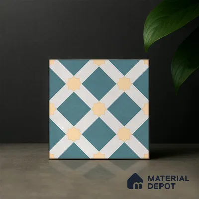Moroccan Wall & Floor Tile TL 07272 Trend Mint Decor 5010 200 mm x 200 mm Matte Finish Vitrified Tile - 8 mm | 4 Random Design | Suitable For living Room, Bedroom, Kitchen | Please Expect a Slight Variation of Pattern (Sample)
