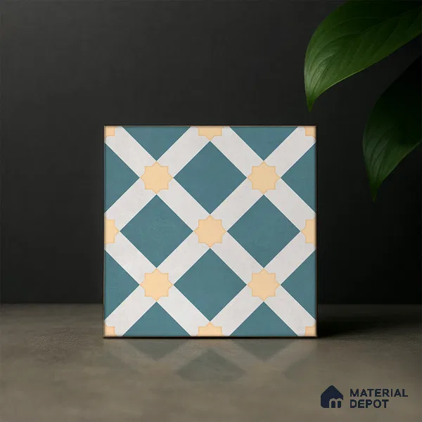 Moroccan Wall & Floor Tile TL 07272 Trend Mint Decor 5010 200 mm x 200 mm Matte Finish Vitrified Tile - 8 mm | 4 Random Design | Suitable For living Room, Bedroom, Kitchen | Please Expect a Slight Variation of Pattern (Sample)
