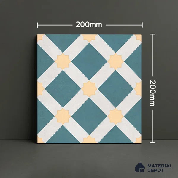 Moroccan Wall & Floor Tile TL 07272 Trend Mint Decor 5010 200 mm x 200 mm Matte Finish Vitrified Tile - 8 mm | 4 Random Design | Suitable For living Room, Bedroom, Kitchen | Please Expect a Slight Variation of Pattern (Sample)