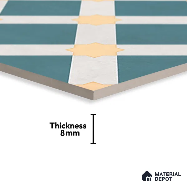 Moroccan Wall & Floor Tile TL 07272 Trend Mint Decor 5010 200 mm x 200 mm Matte Finish Vitrified Tile - 8 mm | 4 Random Design | Suitable For living Room, Bedroom, Kitchen | Please Expect a Slight Variation of Pattern (Sample)