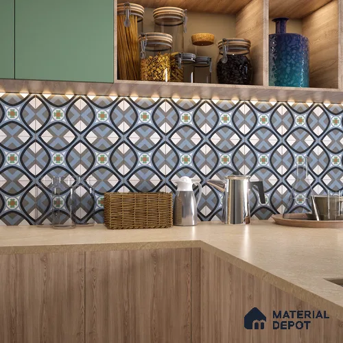 Moroccan Wall & Floor Tile TL 07266 Trend Grey Decor 5005 200 mm x 200 mm Matte Finish Vitrified Tile - 8 mm | 4 Random Design | Suitable For living Room, Bedroom, Kitchen | Please Expect a Slight Variation of Pattern