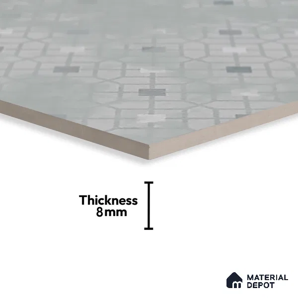 Moroccan Wall & Floor Tile TL 07280 Trend Silver Decor 5019 200 mm x 200 mm Matte Finish Vitrified Tile - 8 mm | 4 Random Design | Suitable For living Room, Bedroom, Kitchen | Please Expect a Slight Variation of Pattern (Sample)
