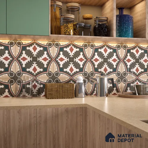 Moroccan Wall & Floor Tile TL 07260 Trend Cedar Decor 5003 200 mm x 200 mm Matte Finish Vitrified Tile - 8 mm | 4 Random Design | Suitable For living Room, Bedroom, Kitchen | Please Expect a Slight Variation of Pattern