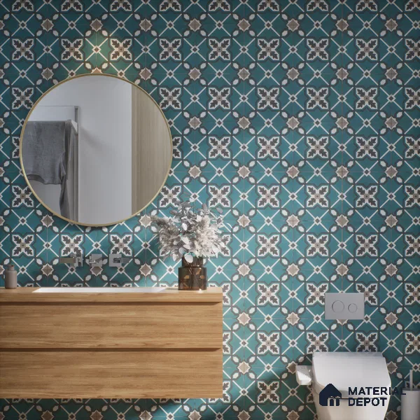 Moroccan Wall & Floor Tile TL 07273 Trend Mint Decor 5011 200 mm x 200 mm Matte Finish Vitrified Tile - 8 mm | 4 Random Design | Suitable For living Room, Bedroom, Kitchen | Please Expect a Slight Variation of Pattern (Sample)