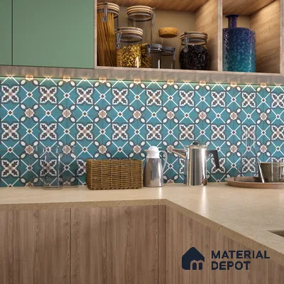 Moroccan Wall & Floor Tile TL 07273 Trend Mint Decor 5011 200 mm x 200 mm Matte Finish Vitrified Tile - 8 mm | 4 Random Design | Suitable For living Room, Bedroom, Kitchen | Please Expect a Slight Variation of Pattern (Sample)