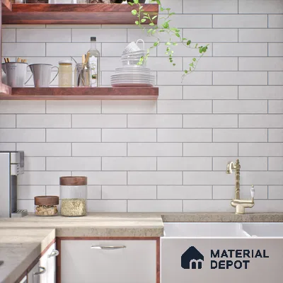 Subway Wall Tile TL 07366 B Trend White 300 mm x 75 mm Matte Finish Vitrified Tile - 8.5 mm | 4 Random Design | Suitable For Bathroom, Kitchen Backsplash