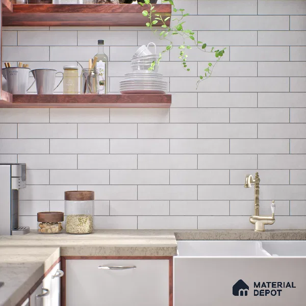 Subway Wall Tile TL 07366 B Trend White 300 mm x 75 mm Matte Finish Vitrified Tile - 8.5 mm | 4 Random Design | Suitable For Bathroom, Kitchen Backsplash