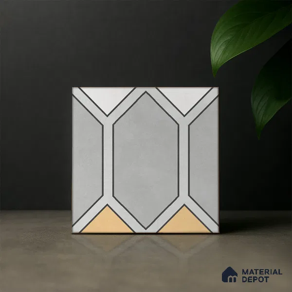 Moroccan Wall & Floor Tile TL 07281 Trend Silver Decor 6004 200 mm x 200 mm Matte Finish Vitrified Tile - 8 mm | 4 Random Design | Suitable For living Room, Bedroom, Kitchen | Please Expect a Slight Variation of Pattern