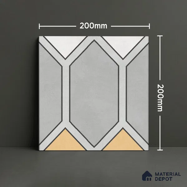 Moroccan Wall & Floor Tile TL 07281 Trend Silver Decor 6004 200 mm x 200 mm Matte Finish Vitrified Tile - 8 mm | 4 Random Design | Suitable For living Room, Bedroom, Kitchen | Please Expect a Slight Variation of Pattern