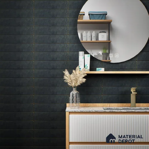 Subway Wall Tile TL 07371 B Trend Black 300 mm x 75 mm Matte Finish Vitrified Tile - 8.5 mm | 4 Random Design | Suitable For Bathroom, Kitchen Backsplash