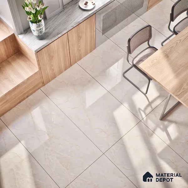 Marble Wall & Floor Tile TL 07387 Amphora Crema 4 ft x 2 ft Glossy Finish Vitrified Tile - 9 mm | 4 Random Design | Suitable For living Room, Bedroom, Kitchen (Sample)