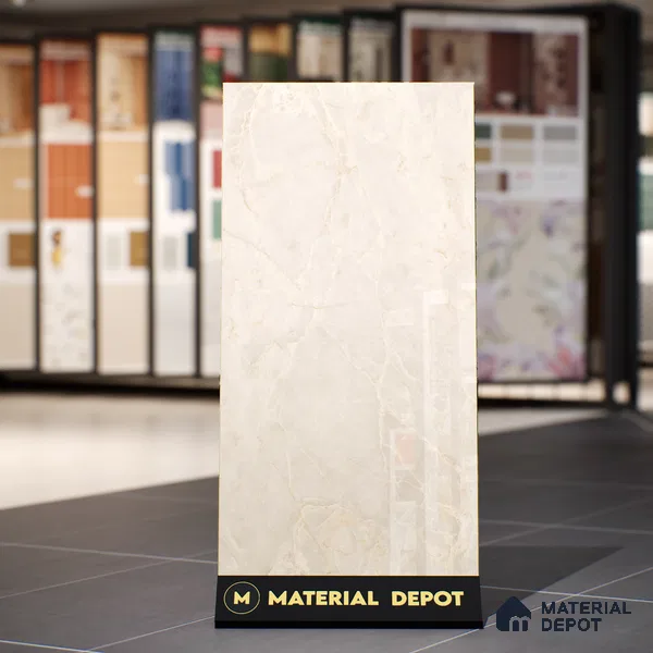 Marble Wall & Floor Tile TL 07387 Amphora Crema 4 ft x 2 ft Glossy Finish Vitrified Tile - 9 mm | 4 Random Design | Suitable For living Room, Bedroom, Kitchen (Sample)