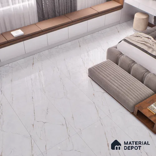 Marble Wall & Floor Tile TL 07392 Fame White 4 ft x 2 ft Glossy Finish Vitrified Tile - 9 mm | Suitable For living Room, Bedroom, Kitchen