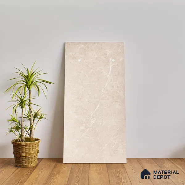 Marble Wall & Floor & Floor Tile TL 07384 Admire Crema 4 ft x 2 ft Glossy Finish Vitrified Tile - 9 mm | 4 Random Design | Suitable For living Room, Bedroom, Kitchen