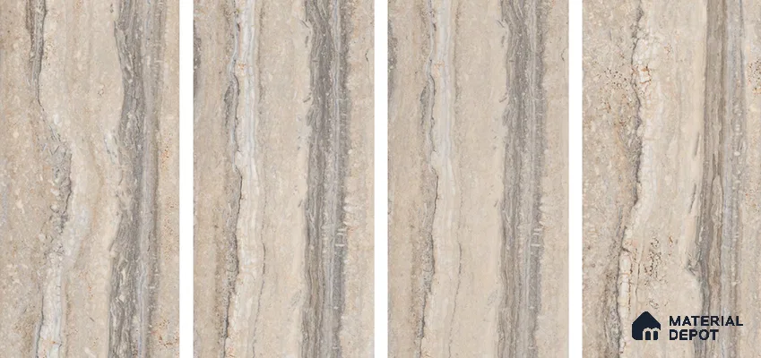 Carving Wall & Floor Tile TL 07401 Travertino Romano 4 ft x 2 ft Matte Finish Vitrified Tile - 9 mm | Suitable For Living Room, Bedroom, Kitchen
